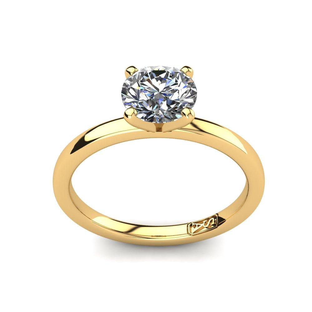 18kt Yellow Gold, Solitaire Setting with Flat Round Band