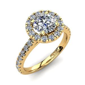 18kt Yellow Gold, Halo Setting with Claw set Accent Stones