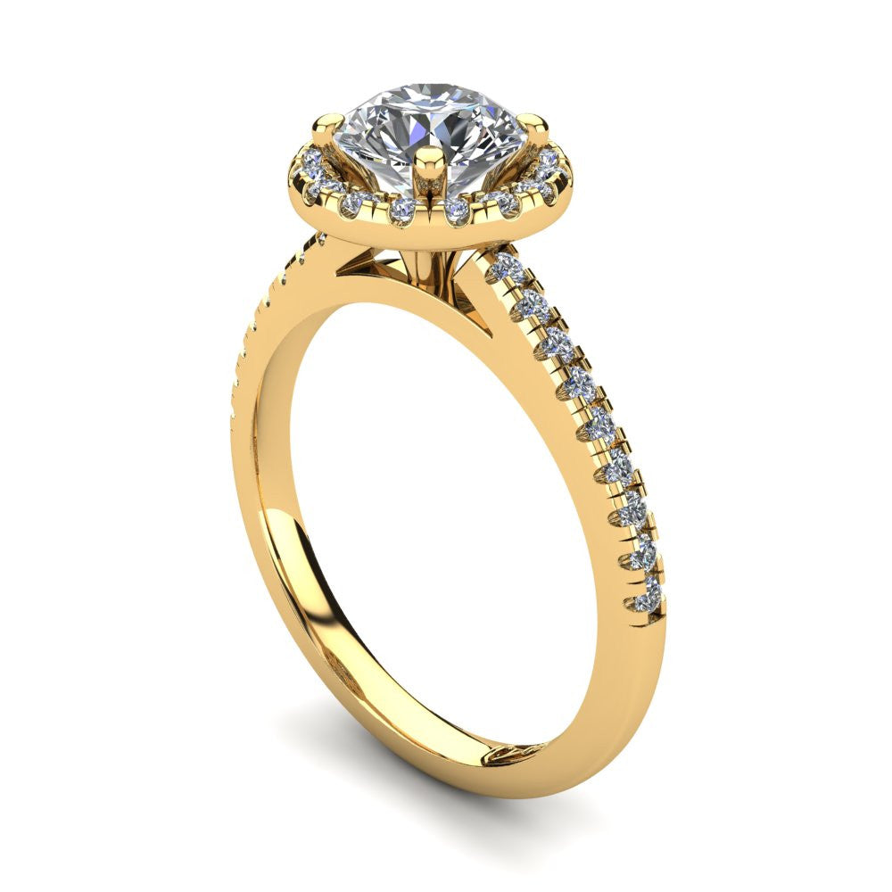 18kt Yellow Gold, Halo Setting with Pavé set Accent Stones