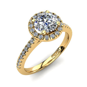 18kt Yellow Gold, Halo Setting with Pavé set Accent Stones