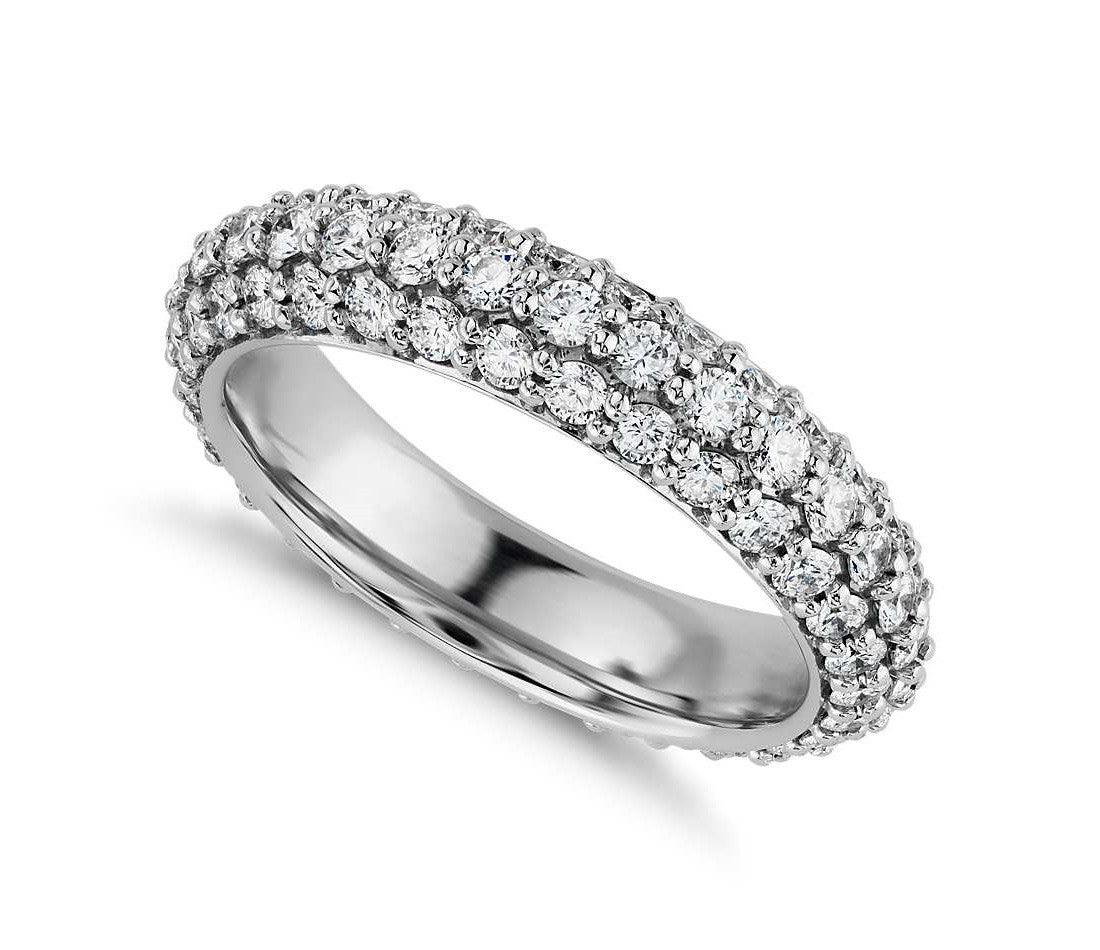 Round Brilliant 3 Row Pave Set Eternity Band