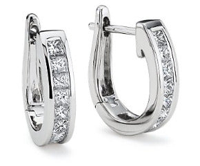 Princess-Cut Hoop Diamond Earrings in 18k White Gold (1/2 ct. tw.)