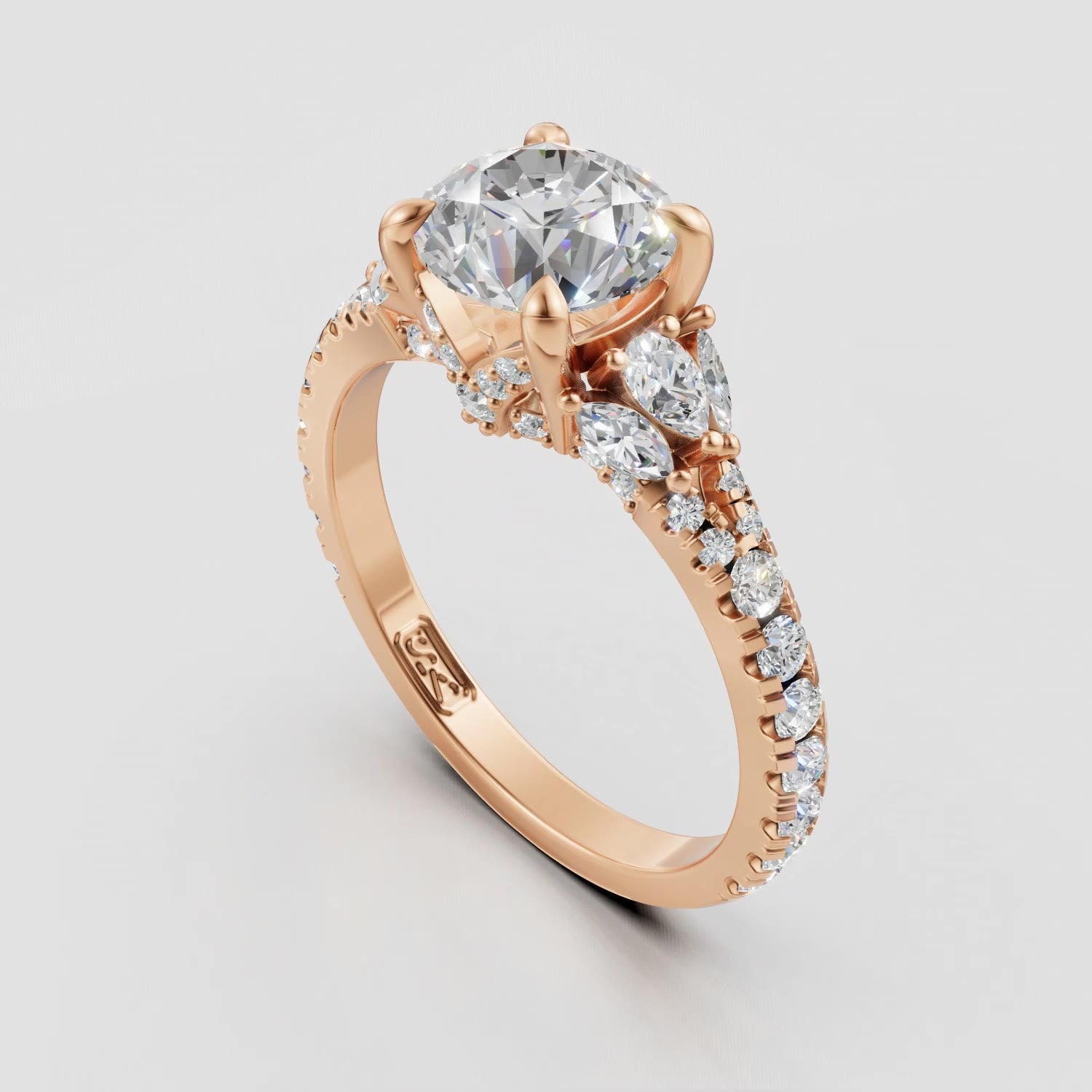 'June' Round Brilliant Cut Engagement Ring — rose gold