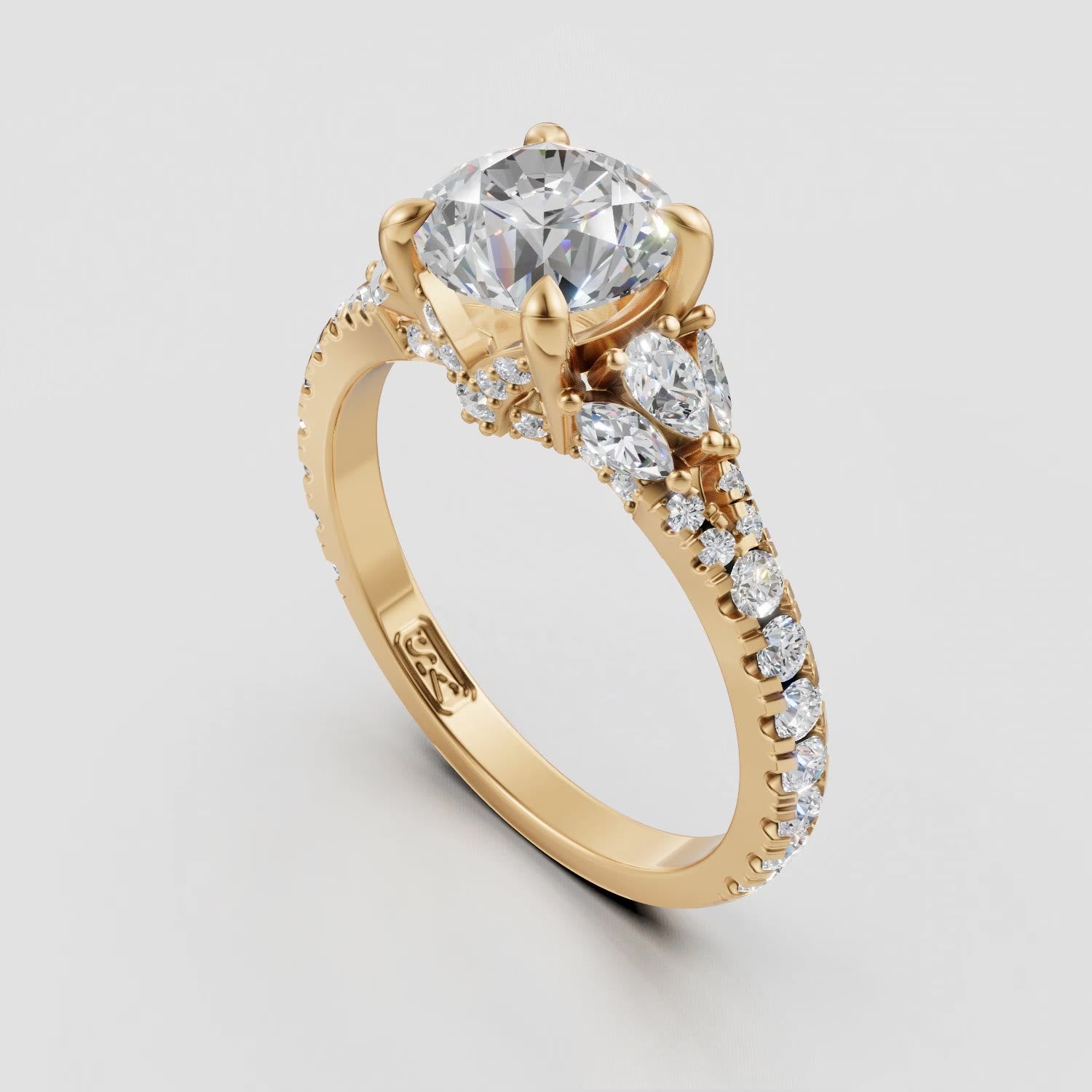 'June' Round Brilliant Cut Engagement Ring — yellow gold